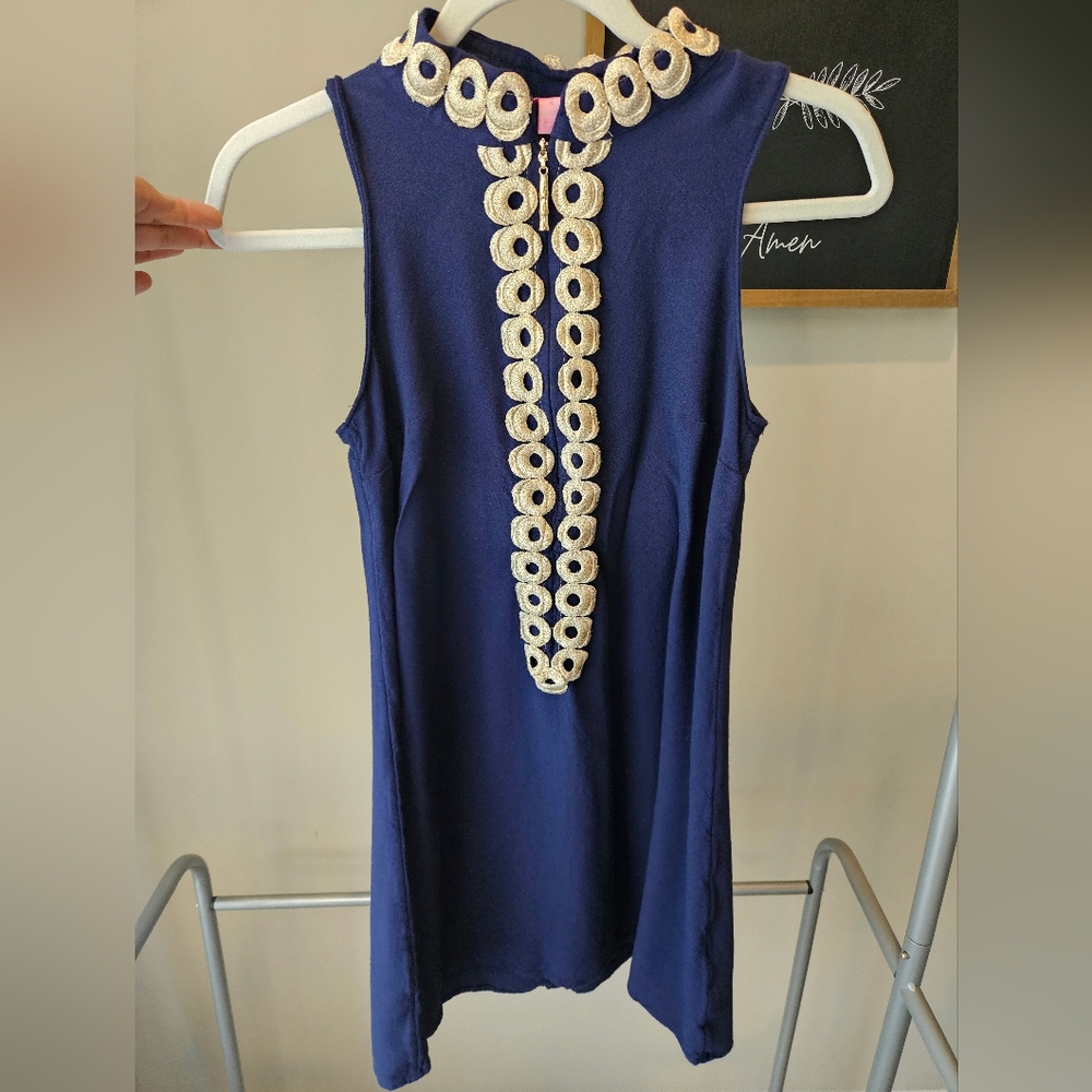 Lilly Pulitzer Jane Shift Navy Dress with Gold Accents Size 4